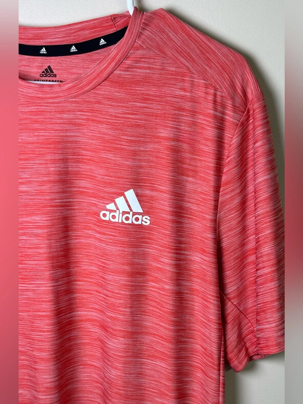 adidas Men’s Medium Red/Orange Heathered  Short-Sleeve Performance Tee | P2P 22”